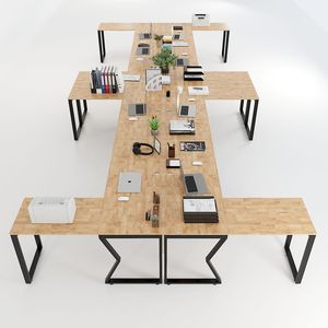 Mconcept HBMC030 Modern L-Shaped 8-Piece Cluster <b>Desk</b> Melamine Wood and Iron Legs for Office or Home Use - Product Image 1