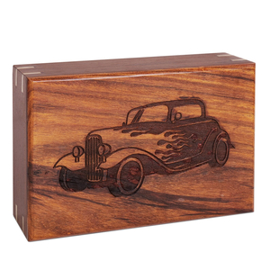 Urne de crémation personnalisée en palissandre au design de voiture classique, souvenirs commémoratifs de l'époque dorée pour les cendres d'adultes - Product Image 1