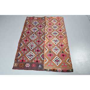 Alfombra Turca Vintage, Alfombra Kilim de 3.2x4.7 pies, Alfombra de Lana con Diseño Floral Azul y Rojo - Product Image 3