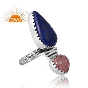 New Stylish Design 925 Silver Natural Lapis & Strawberry <b>Quartz</b> Gemstone <b>Ring</b> For Women Custom Jewelry Manufacturer - Product Image 4
