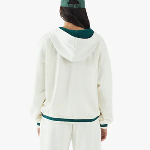 Nueva llegada Ecru Drop Shoulder Mujeres Contraste Zip Through Hoodie Sudaderas con capucha antiarrugas y transpirables Mujeres Zip Up Hoodie - Product Image 1