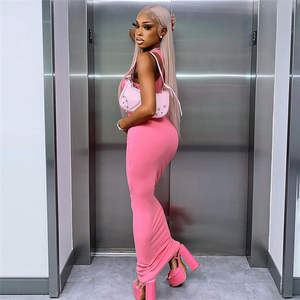 Vestido largo casual ajustado rosa transpirable con aberturas de diamante, estilo formal elegante para oficina, talla XL, ideal para el día. - Product Image 6