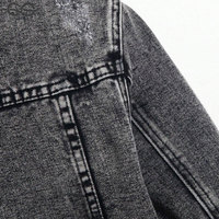 Veste en jean à manches longues pour hommes en coton foncé uni noir style rappeur gris foncé poche boutonnée déchiré coupe régulière
