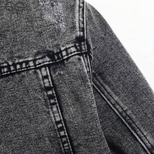 Veste en jean à manches longues pour hommes en coton foncé uni noir style rappeur gris foncé poche boutonnée déchiré coupe régulière - Product Image 6