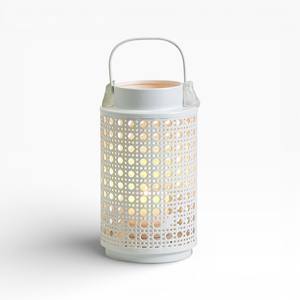 Portavelas Votivo de Metal Blanco Estilo Farol con Corte Circular de Mandala y Asa para Colgar - Product Image 6