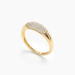 Dôme en diamant naturel multicouche micro-pavé Bague en dôme en or massif 14 carats pour femmes Bagues en forme de bande de mode en diamant taillé rond - Product Image 4