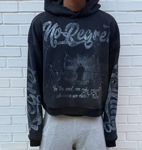 Sweat à capuche surdimensionné pour hommes délavé à l'acide 100% coton avec impression graphique Street Vintage Style Drop Shoulder Pullover Hoodies - Product Image 5