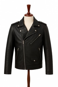 Veste homme vintage, style streetwear, coupe slim, motard, classique, fabrication artisanale, luxe, col montant, logo frontal - Product Image 5