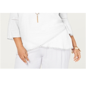 Jm Collection Plus Size Casual White Chiffon Necklace <b>Top</b> Size XL <b>Beaded</b> Crossover-Hem Loose Fit Print Design for Spring Season - Product Image 6