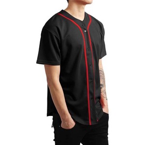 Camiseta de béisbol auténtica personalizada con rayas rojas y blancas, color negro y rojo - Product Image 3