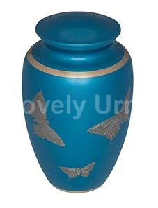 แกะสลักสามผีเสื้ออลูมิเนียมสีฟ้าเผาศพอนุสรณ์งานศพเถ้ามนุษย์ Urns ฟรีถุงกํามะหยี่ - Product Image 3