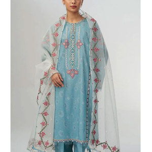 Dernière conception de robe de pelouse 3 pièces pour femmes, sur mesure, costumes de pelouse élégants pour dames d'été au prix de gros - Product Image 5