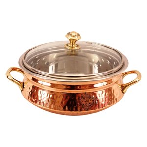Olla de Acero Puro con Tapa de Vidrio y Asa de Latón, Elegante Vajilla para Servir - Product Image 2