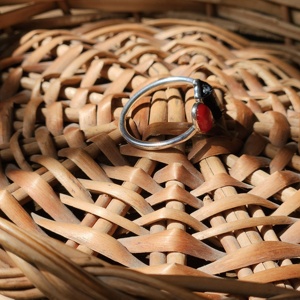 แหวนเงินพลอยสีดำและปะการังปรับได้แหวนเงินพลอยสีดำและสีแดง - Product Image 6