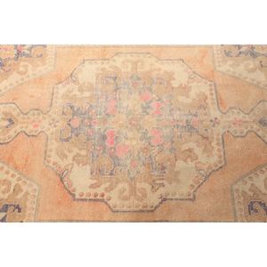 Tapis vintage Accent 4,1x7,3 pieds, tapis turc, orange rose géométrique avec éléments floraux - Product Image 5