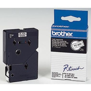 Cinta Adhesiva para Oficina Brother P-touch TC-201, 12 mm x 7.7 m (Ancho x Largo), Casetes de Etiquetas Blancas y Negras BROTHER - Product Image 1
