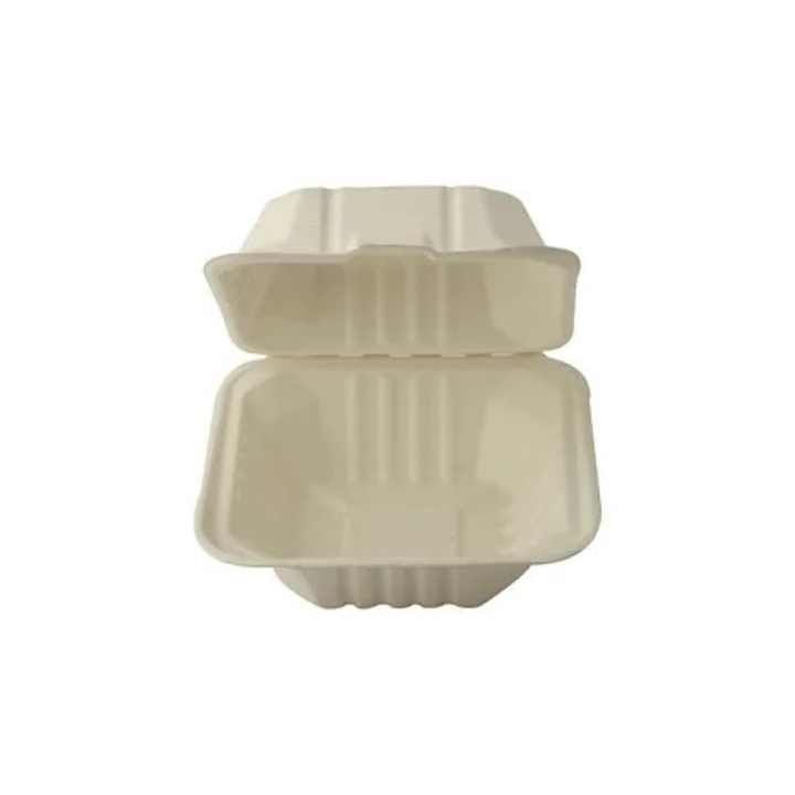Eco Friendly Biodegradable Compostable Takeaway Folding 6x6 Clamshell Box for Burgers Sandwiches and Snacks