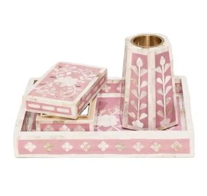 Plateaux indiens faits à la main avec Bakhoor et l'un des Design Box Rose Nacre Incrustation Set de plateaux faits à la main Bakhoor - Product Image 1
