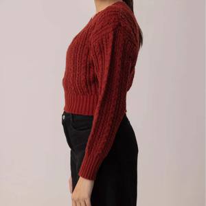 Pull en coton tricoté chaud d'hiver pour femme, col en V, respirant, style streetwear, avec logo frontal personnalisable - Product Image 2