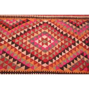 Alfombra Kilim turca clásica 3X10.2ft Rosa Naranja Patchwork Diseño Lana Viscosa Tejido plano Látex Jacquard Rectángulo Pasillo - Product Image 5