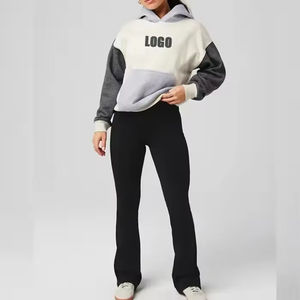 Sweat à capuche oversize pour femme en molleton 100% coton, style streetwear, sport et gym, avec logo personnalisé, patchwork rose et blocs de couleur - Product Image 6