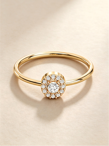 Anillo de Halo de Diamantes Naturales en Oro Sólido de 14K HKJA, Anillo de Compromiso Minimalista, Joyería Fina para Mujer - Product Image 1