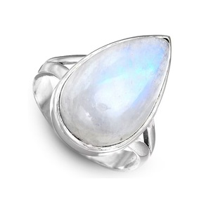 แหวนพลอยมูนสโตนสีรุ้ง925ทึบสไตล์โบโฮประดับพลอยรูปหยดน้ำตาแบบเรียบง่ายเครื่องประดับสำหรับผู้หญิง - Product Image 1