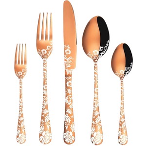 Juego de cubiertos de acero inoxidable chapados en Color plateado de 5 cubiertos con mango de mármol para cocina, mesa, café, ocasión, fiesta, uso en Hotel - Product Image 4