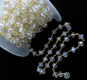 Cadena de Rosario con cuentas recubiertas místicas de cuarzo cristalino de 3 pies Rondelle facetado 6mm Cadena de cuentas de cuarzo transparente - Product Image 1