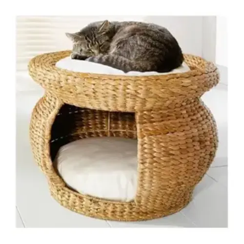 Lit de luxe en bambou et rotin tissé à la main pour chats, lit en jacinthe pour garder les chats au chaud en hiver