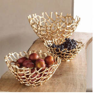 Branche ronde en aluminium coulé brut or brillant bol à fruits et cuisine à des fins de service - Product Image 1