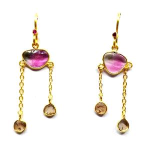 Pendientes de plata de ley 925 hechos a mano con turmalina y rodajas de diamantes, joyería para mujer - Product Image 4