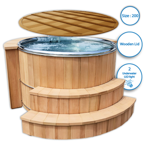 อ่างน้ำวนแบบลอยตัวขนาด 200 ซม. หรูหรา พร้อมฝาปิดไม้ซีดาร์แดงสแตนเลส 304 หลอดไฟ LED 2 ดวง เหมาะสำหรับบันได โรงแรม รีสอร์ท วิลล่ากลางแจ้ง - Product Image 1