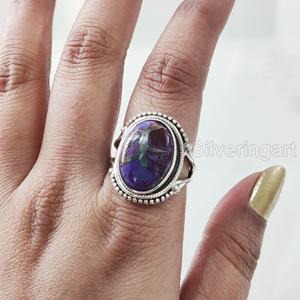แหวนสตรีแหวนธรรมชาติสีม่วงทองแดงเทอร์ควอยซ์พลอย December หินโบฮีเมียนทำด้วยมือเครื่องประดับ925แหวนเงินสเตอร์ลิง - Product Image 2