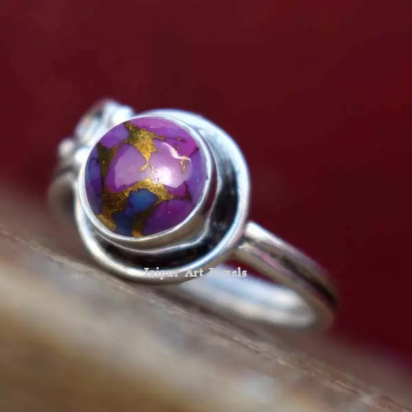 Venta caliente Madre púrpura cobre turquesa piedra preciosa mejor piedra 925 joyería de plata esterlina anillo hecho a mano a precio al por mayor