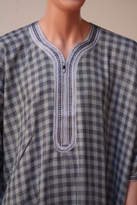 Thobe marocain à carreaux pour homme, Gandora respirante à manches courtes, Caftan arabe islamique, Robe de détente d'été - Product Image 2