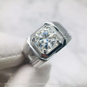Bague de mariage pour homme en or blanc plaqué 14 carats avec diamant rond de 3 carats créé en laboratoire - Product Image 2