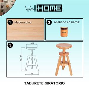 Sgabello da Bar Girevole in Legno WELL HOME con Finitura Verniciata 29x29x64 cm - Product Image 2