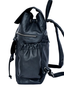 Mochila de cuero negro de alta calidad, fabricante indio, diseño multibolsillo, función antirrobo, forro de poliéster, cierre de cuerda - Product Image 3