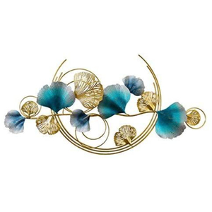 Elegante Decoración de Pared de Metal con Hojas de Ginkgo Azul y Dorado, Arte de Pared de Hierro Hecho a Mano para Sala de Estar, Dormitorio, Hotel, Oficina - Product Image 1