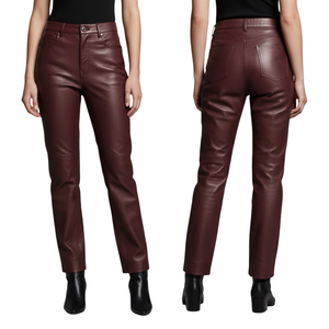 Pantalones de Cuero de Moda para Mujer, Talla Grande, Cintura Alta, Estilo con Cinturón, Pantalones Casuales Acampanados - Product Image 4