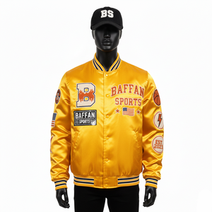 Chaqueta de Satén Premium, Tela Lisa y Brillante, Color Dorado, Diseño de Paneles Acanalados, Chaqueta con Logotipo Bordado Personalizado para Hombre - Product Image 1