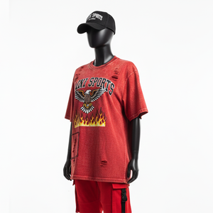 T-shirt ample pour femme en jersey de coton premium 220 GSM, délavé à l'acide, imprimé graphique rouge, logo personnalisé, T-shirt en coton pour femme - Product Image 4