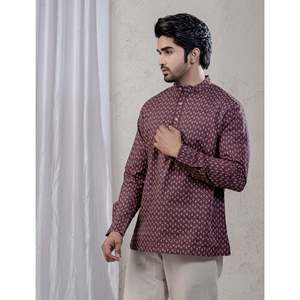 Kurta Corta Informal de Algodón Estampado para Hombre con Mangas Largas - Product Image 5