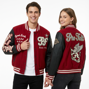 Chaqueta Universitaria de Invierno en Oferta, Color Sólido, Cuerpo de Lana, Mangas de Cuero PU, Chaqueta de Béisbol Estilo Letterman para Hombre - Product Image 6