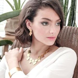 Soumya Creations Women's Geometric Brass Handmade <b>Statement</b> <b>Necklace</b> with Link Chain 18K Gold Plated Trendy Design Rajasthan - Product Image 1