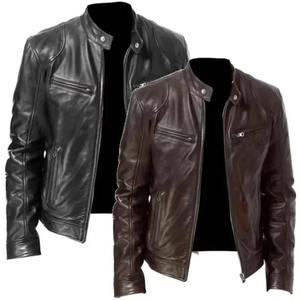 Veste de moto en cuir coupe ajustée pour hommes Manteau long - Product Image 2