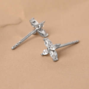 NOVAMART Fine Premium 925 Sterling <b>Silver</b> <b>Stud</b> <b>Earrings</b> for Women & Girls Featuring Marquise Princess Cut Diamond Water Drop Flo - Product Image 3