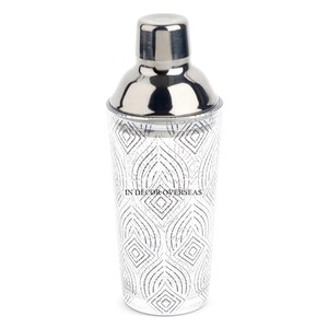 Premium Quality Unique Designer Clear Glass And Silver Shiny <b>Polished</b> Metal Made Cocktail Shaker Bartender <b>Kit</b> Set Supplies - Product Image 2