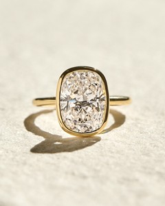 8x10 mm elongated <b>cushion</b> cut moissanite bezel set solitaire ring yellow gold plated elegant engagement jewelry - Product Image 1